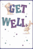 Bright, charming, and filled with uplift, this get well card captures two delightful friends-a cheerful teddy bear and a spirited puppy-as they joyfully cradle and balance oversized, colourful letters that spell out 'Get Well.' Upon a gentle cream background, shades of deep indigo and teal bring the playful message to life, while twinkling stars in smoky purples and blues add a dash of magical optimism reminiscent of Dalston's vibrant nightlife and creative scene. The bear's fluffy fur and the puppy's soft, inviting ears are illustrated with such textural detail, it's easy to imagine the comfort of a friendly hug like those often exchanged on Ridley Road. In the hands of a local florist, the card's harmonious design is mirrored by every thoughtfully arranged bouquet destined for nearby homes or hospitals-each element placed to offer solace, encouragement, and a sense of genuine care so treasured within the Dalston community.